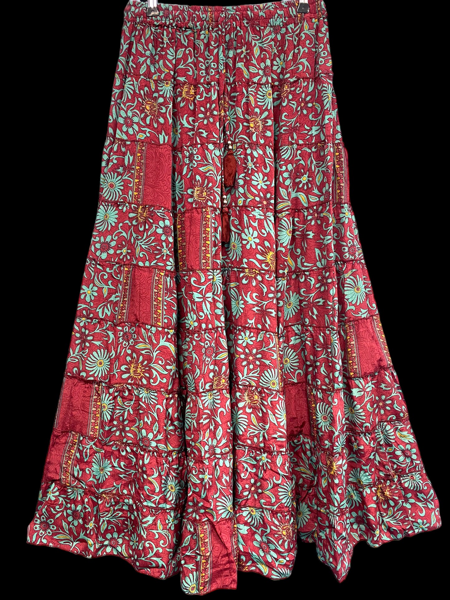 RED MAXI SKIRT Festival boho hippie gypsy silk floaty flared 8 10 12 14 16 18