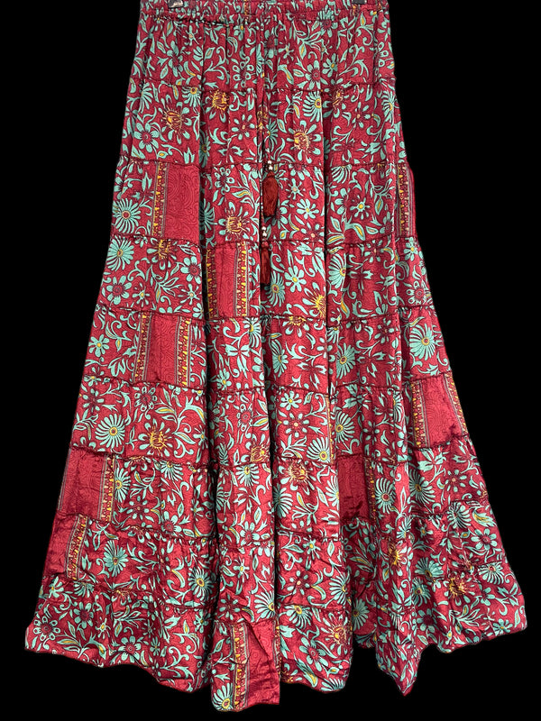 RED MAXI SKIRT Festival boho hippie gypsy silk floaty flared 8 10 12 14 16 18