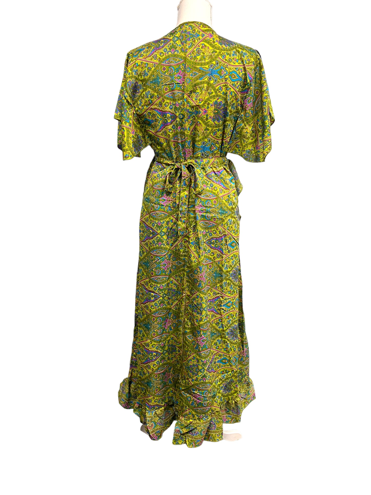 Wrap Dress boho hippy Festival SILK GREEN party wedding outfit One Size 8-14