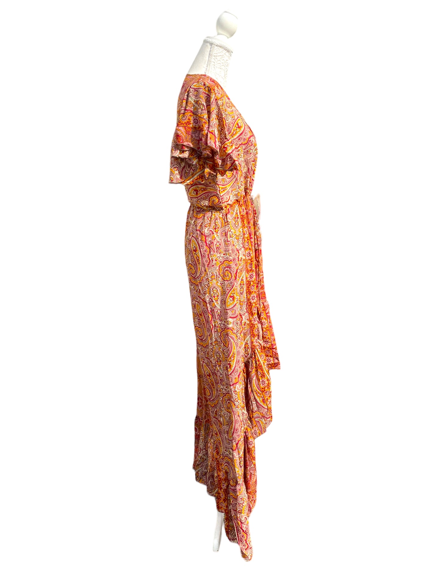 Orange Boho SILK maxi dress | Asymmetric long length Summer| Royal Elegant godess hippie | Vacation | Festival Wedding Party outfit