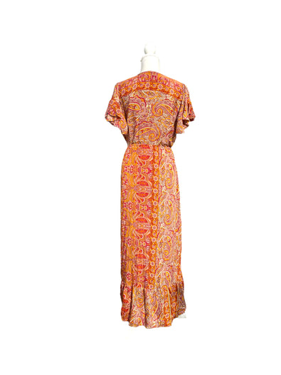 Orange Boho SILK maxi dress | Asymmetric long length Summer| Royal Elegant godess hippie | Vacation | Festival Wedding Party outfit