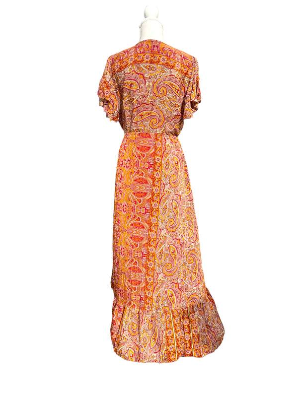 Orange Boho SILK maxi dress | Asymmetric long length Summer| Royal Elegant godess hippie | Vacation | Festival Wedding Party outfit