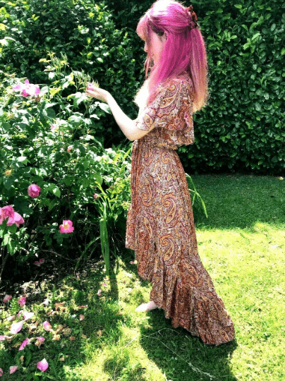 Festival Stall LTD Boho festival Clothing Pink Gold Boho SILK maxi dress | Asymmetric long length Summer| Royal Elegant godess hippie | Vacation | Festival Wedding Party outfit