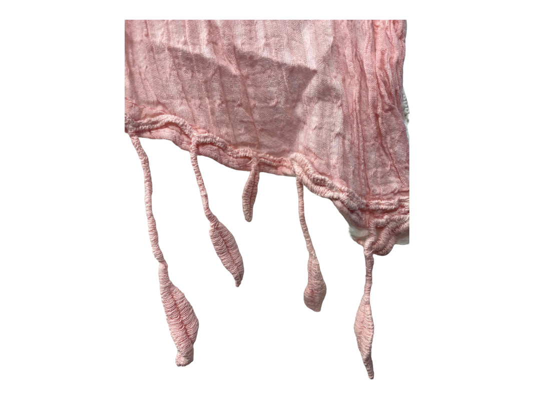 Pink & Ivory dip dyed SCARF, Wrap tassel lettuce Embroidered boho hippie cream & ivory lace