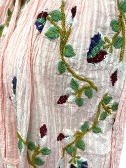 Pink & Ivory dip dyed SCARF, Wrap tassel lettuce Embroidered boho hippie cream & ivory lace