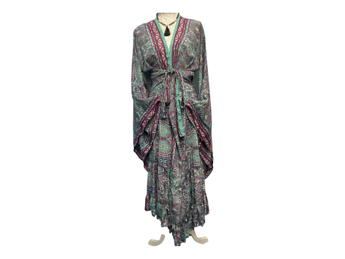 Festival Stall LTD Boho festival Clothing KIMONO DRESS Boho hippy SILK cover up wrap long gown robe duster coat ONE SIZE