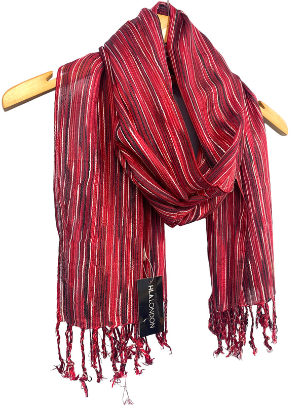 PRETTY RED WHITE tassel striped HLA of LONDON scarf wrap pashmina gift present