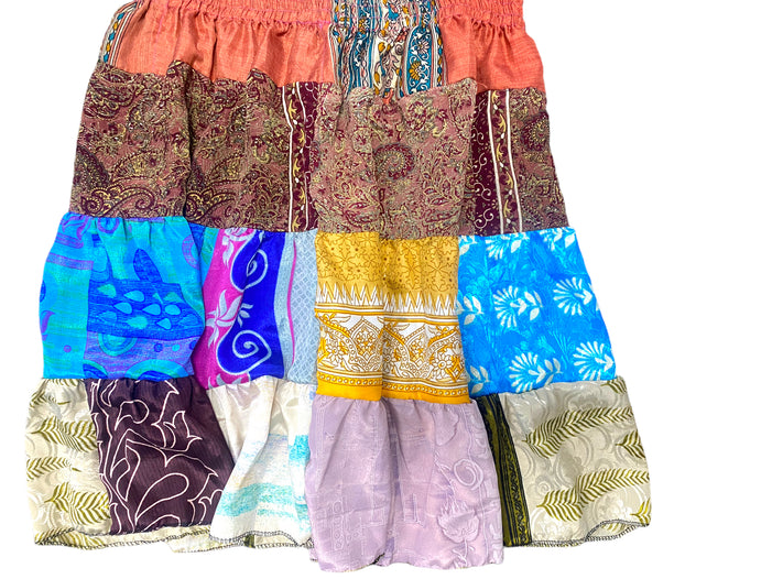 Crop Top & Mini Skirt Festival outfit Boho Hippy Sari Silk summer vest One Size