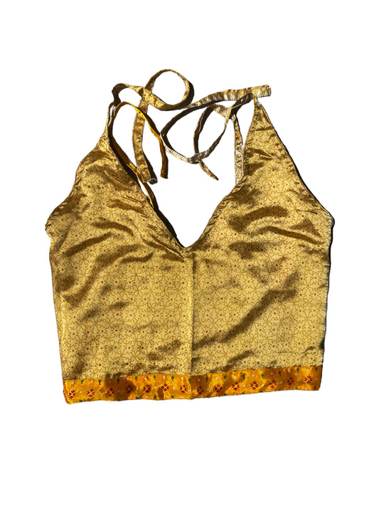 Pretty GOLD PURPLE Crop Top sexy Boho Hippy Festival summer sun vest UK 8 10 12