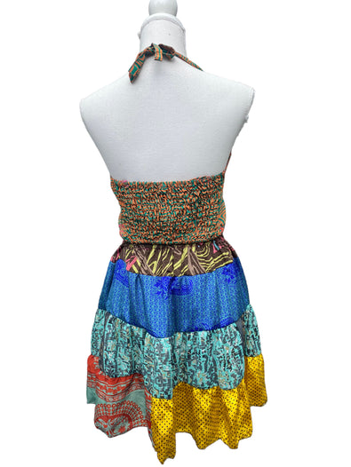 Crop Top & Mini Skirt Festival outfit Boho Hippy Sari Silk summer vest One Size