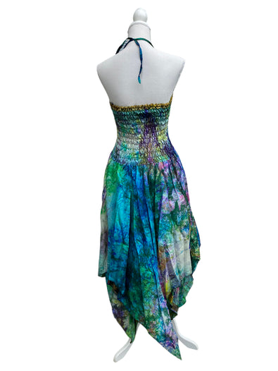 Festival summer Dress Sexy Boho Pixie SILK hanky hem PURPLE Hippy gypsy sun 8-16