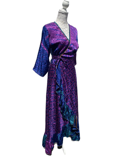 Festival Stall LTD Boho festival Clothing Long Wrap Dress 60s 70s Revival Boho hippy Festival maxi Sari - Silk UK 8 - 14