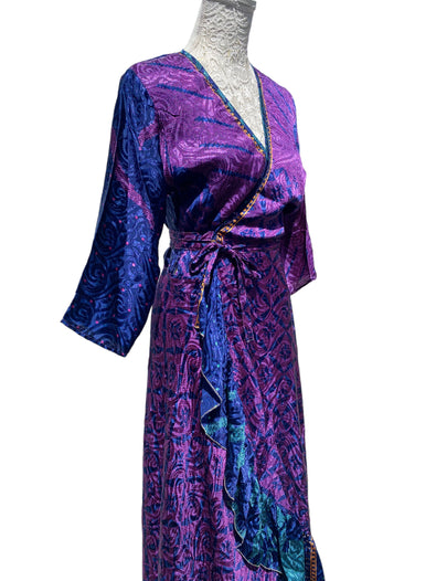 Festival Stall LTD Boho festival Clothing Long Wrap Dress 60s 70s Revival Boho hippy Festival maxi Sari - Silk UK 8 - 14