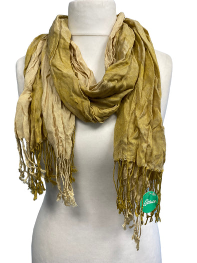 GOLD dip dye Scarf wrap, crinkle cotton,  Boho hippy goth, long tassel LETTUCE OF LONDON gift idea