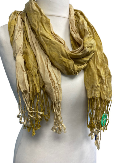 GOLD dip dye Scarf wrap, crinkle cotton,  Boho hippy goth, long tassel LETTUCE OF LONDON gift idea