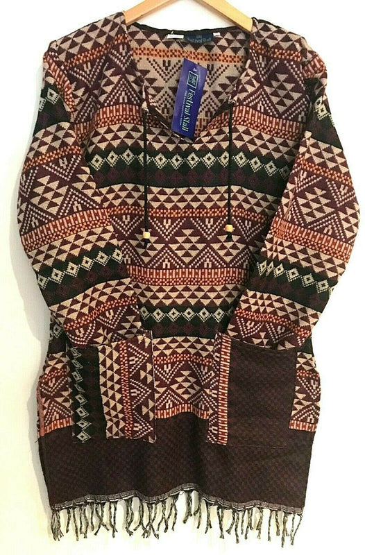 Festival Stall LTD Boho festival Clothing TUNIC BURGUNDY BOHO JUMPER PULLOVER SWEATER winter warm tassel Top UK 8 - 14