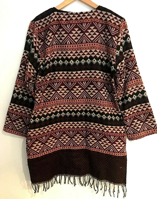 Festival Stall LTD Boho festival Clothing TUNIC BURGUNDY BOHO JUMPER PULLOVER SWEATER winter warm tassel Top UK 8 - 14