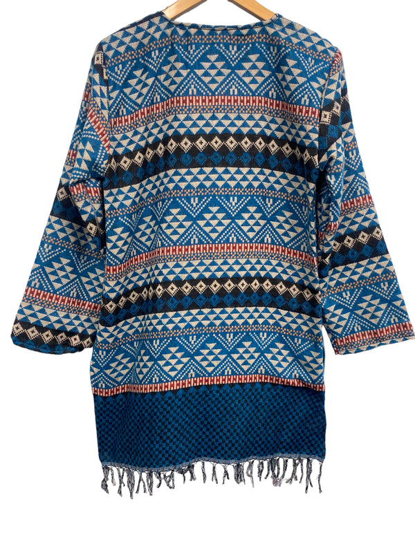 TUNIC Boho hippie JUMPER PULLOVER SWEATER  BLUE winter warm tassel top UK 8 - 14