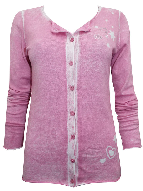 Festival Stall LTD Boho festival Clothing Pink cotton feminine Cardigan, Boho Hippy soft warm hearts & diamonte UK 10 12