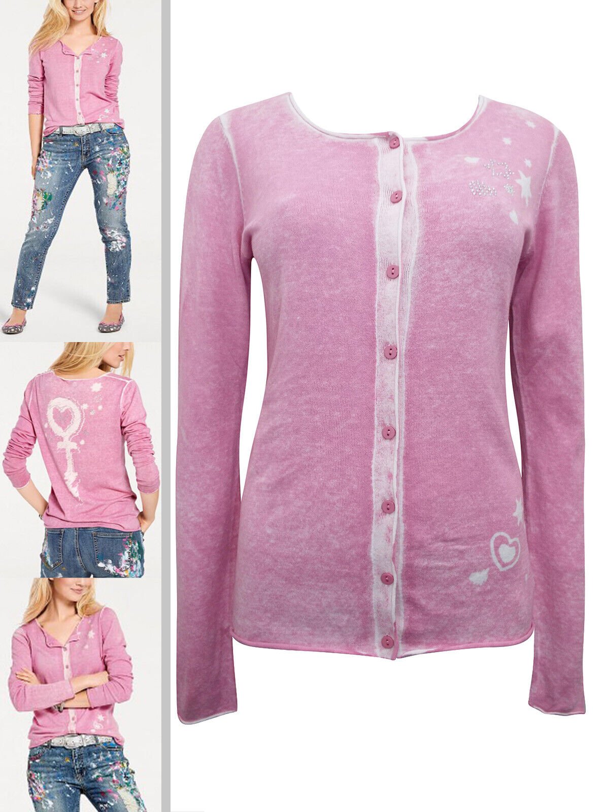 Festival Stall LTD Boho festival Clothing Pink cotton feminine Cardigan, Boho Hippy soft warm hearts & diamonte UK 10 12