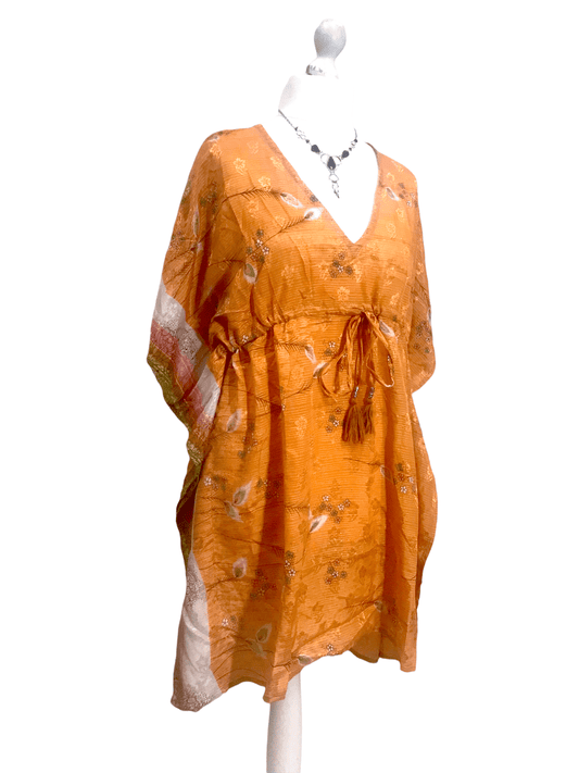 Festival Stall LTD Boho festival Clothing SHORT DRESS Boho hippy VINTAGE Sari Silk Beach Tunic Kaftan Top Cover Up UK 8 - 18