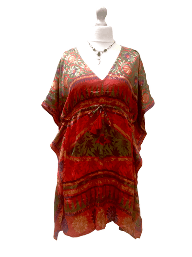 Festival Stall LTD Boho festival Clothing Long Tunic Kaftan Top Cover up dress Boho Hippy vintage Sari Silk ONE SIZE 8 - 18