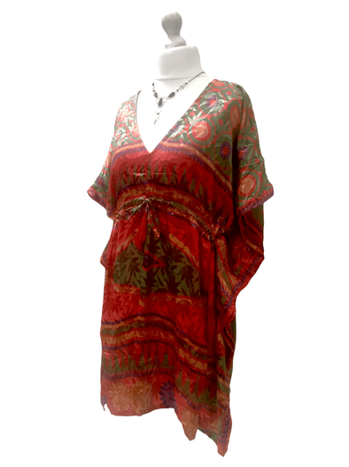 Festival Stall LTD Boho festival Clothing Long Tunic Kaftan Top Cover up dress Boho Hippy vintage Sari Silk ONE SIZE 8 - 18