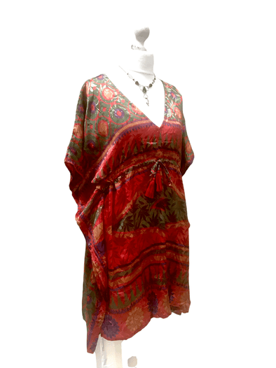 Festival Stall LTD Boho festival Clothing Long Tunic Kaftan Top Cover up dress Boho Hippy vintage Sari Silk ONE SIZE 8 - 18