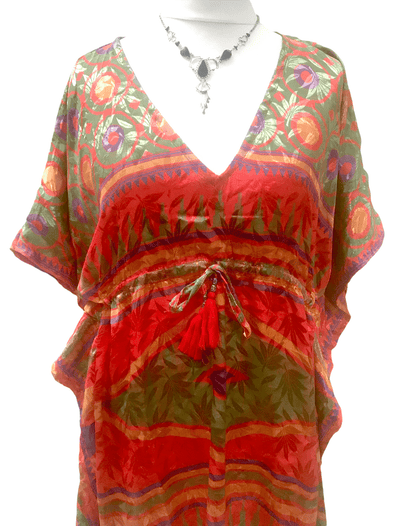 Festival Stall LTD Boho festival Clothing Long Tunic Kaftan Top Cover up dress Boho Hippy vintage Sari Silk ONE SIZE 8 - 18