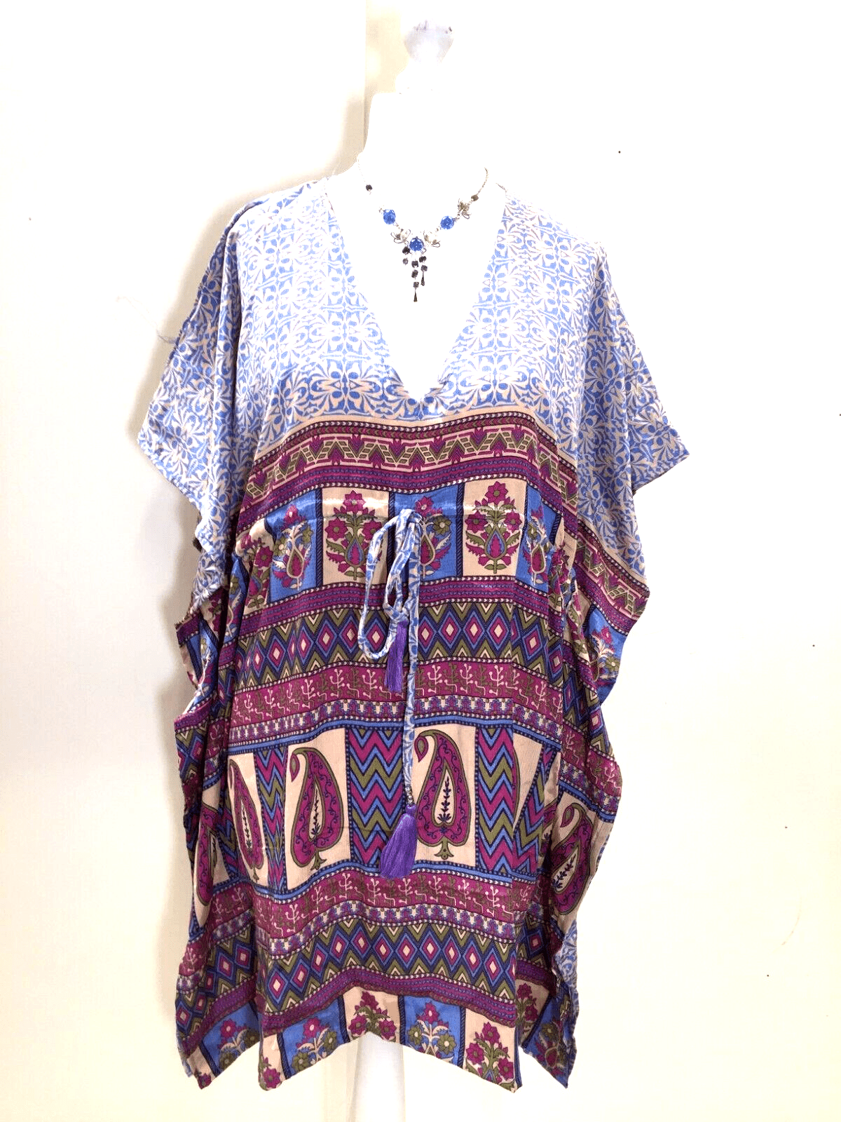 Festival Stall LTD Boho festival Clothing Tunic, Kaftan Top Cover up dress Boho Hippy, festival long Sari Silk UK 8 - 18