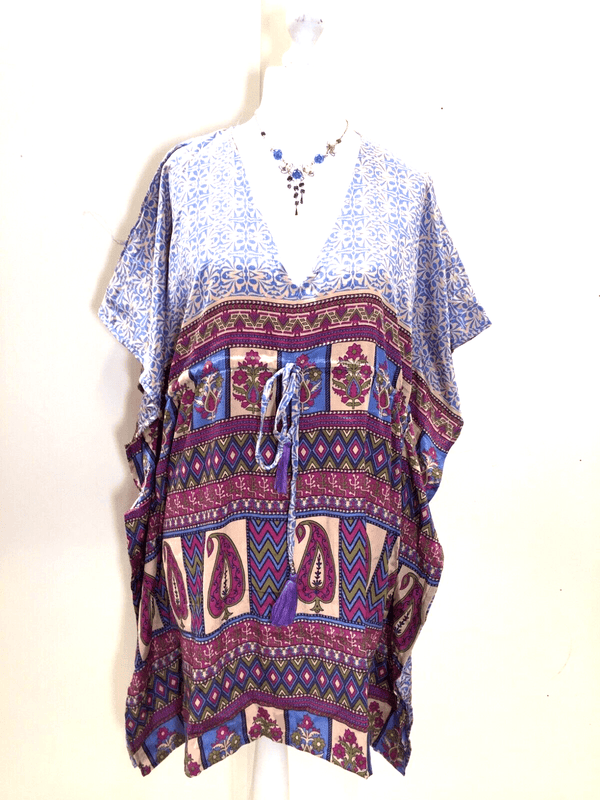 Festival Stall LTD Boho festival Clothing Tunic, Kaftan Top Cover up dress Boho Hippy, festival long Sari Silk UK 8 - 18