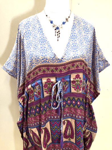 Festival Stall LTD Boho festival Clothing Tunic, Kaftan Top Cover up dress Boho Hippy, festival long Sari Silk UK 8 - 18