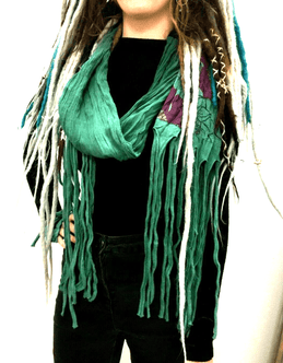 Festival Stall LTD Boho festival Clothing JADE Green wrap SCARF, funky tassel, Boho Hippy Dreadlock Festival style gift