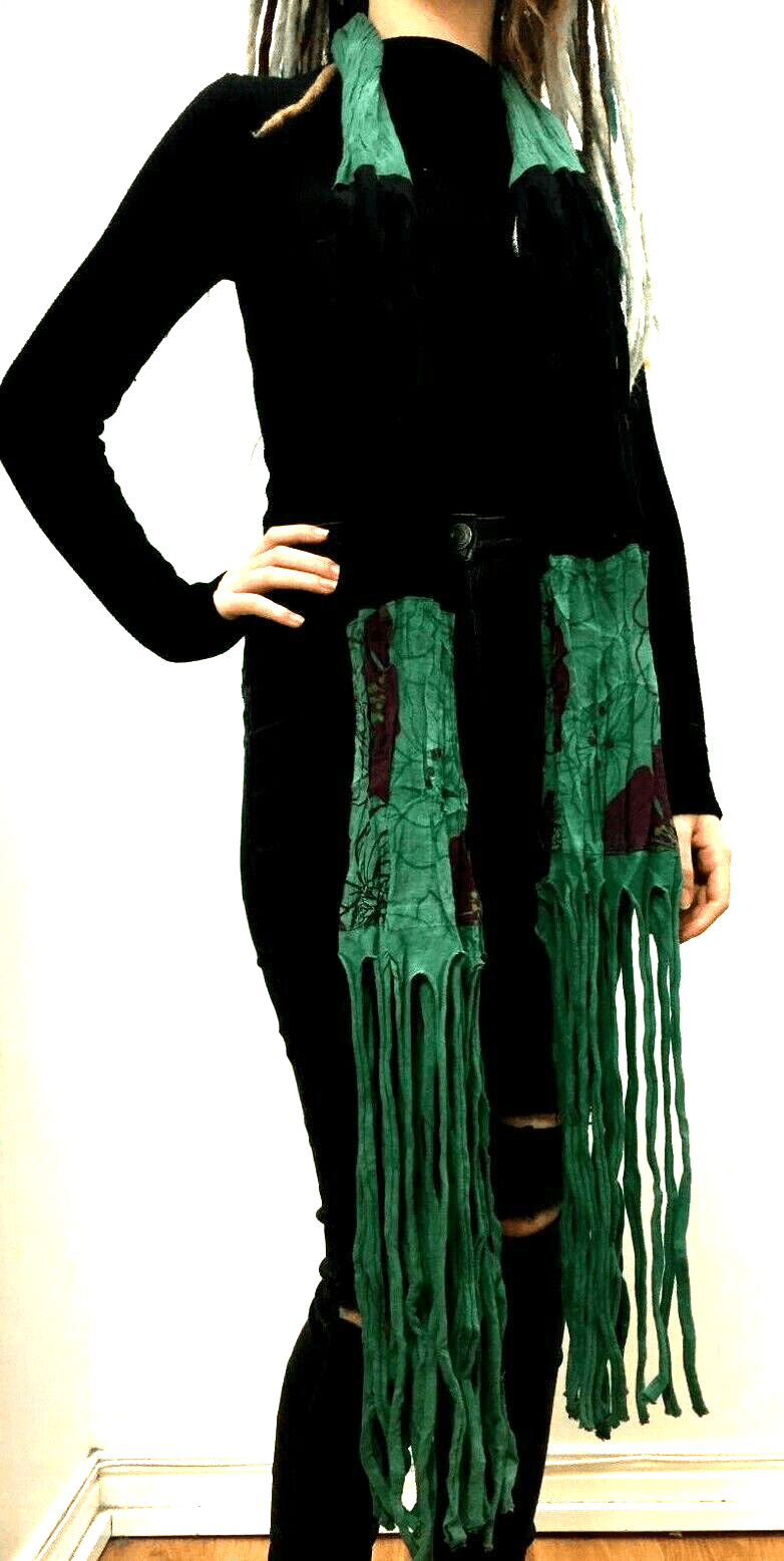 Festival Stall LTD Boho festival Clothing JADE Green wrap SCARF, funky tassel, Boho Hippy Dreadlock Festival style gift