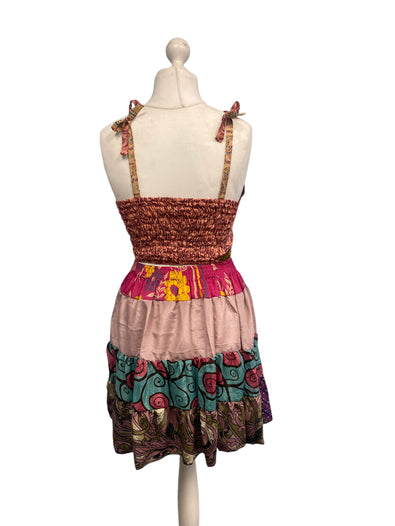 Crop Top & Mini Skirt Festival outfit Boho Hippy Sari Silk summer vest One Size