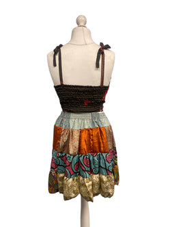 Crop Top & Mini Skirt Festival outfit Boho Hippy Sari Silk summer vest One Size