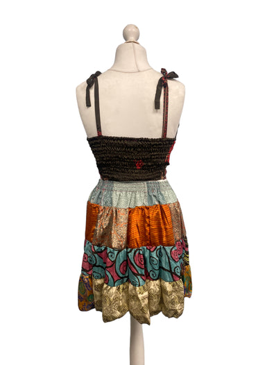 Crop Top & Mini Skirt Festival outfit Boho Hippy Sari Silk summer vest One Size