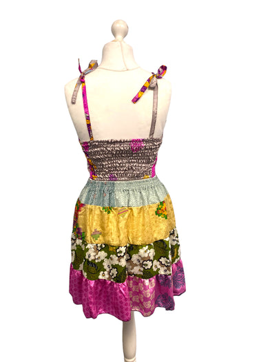 Crop Top & Mini Skirt Festival outfit Boho Hippy Sari Silk summer vest One Size