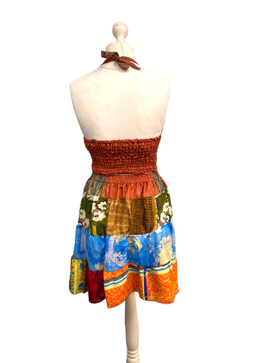 Crop Top & Mini Skirt Festival outfit Boho Hippy Sari Silk summer vest One Size