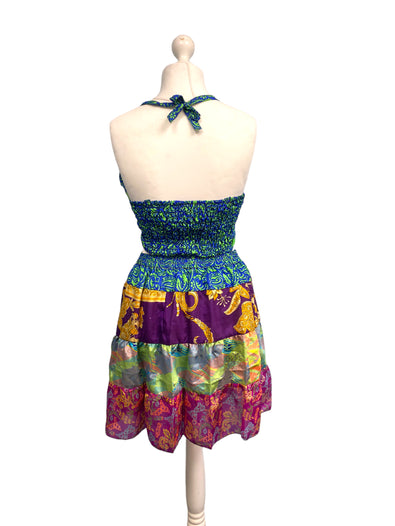 Crop Top & Mini Skirt Festival outfit Boho Hippy Sari Silk summer vest One Size