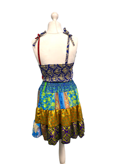 Crop Top & Mini Skirt Festival outfit Boho Hippy Sari Silk summer vest One Size