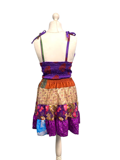 Crop Top & Mini Skirt Festival outfit Boho Hippy Sari Silk summer vest One Size