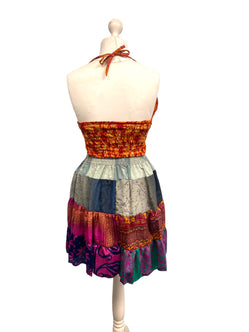 Crop Top & Mini Skirt Festival outfit Boho Hippy Sari Silk summer vest One Size