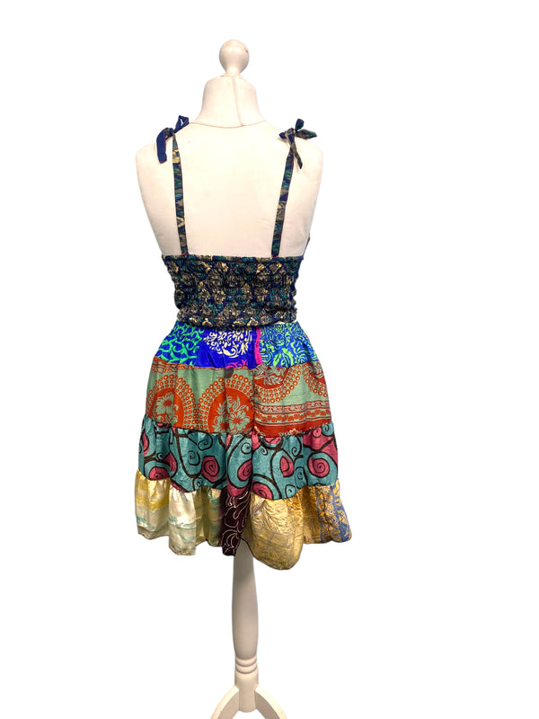 Crop Top & Mini Skirt Festival outfit Boho Hippy Sari Silk summer vest One Size