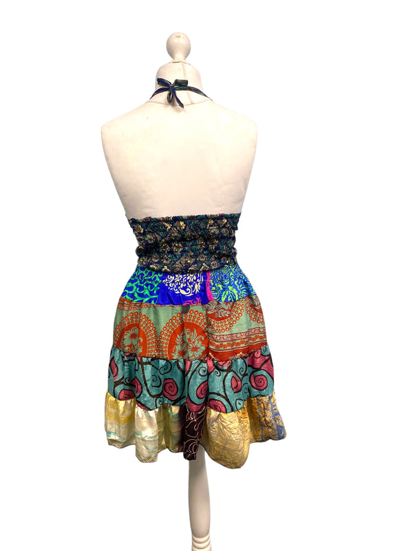 Crop Top & Mini Skirt Festival outfit Boho Hippy Sari Silk summer vest One Size