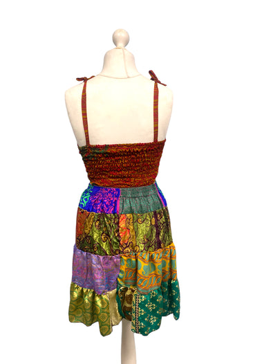 Crop Top & Mini Skirt Festival outfit Boho Hippy Sari Silk summer vest One Size