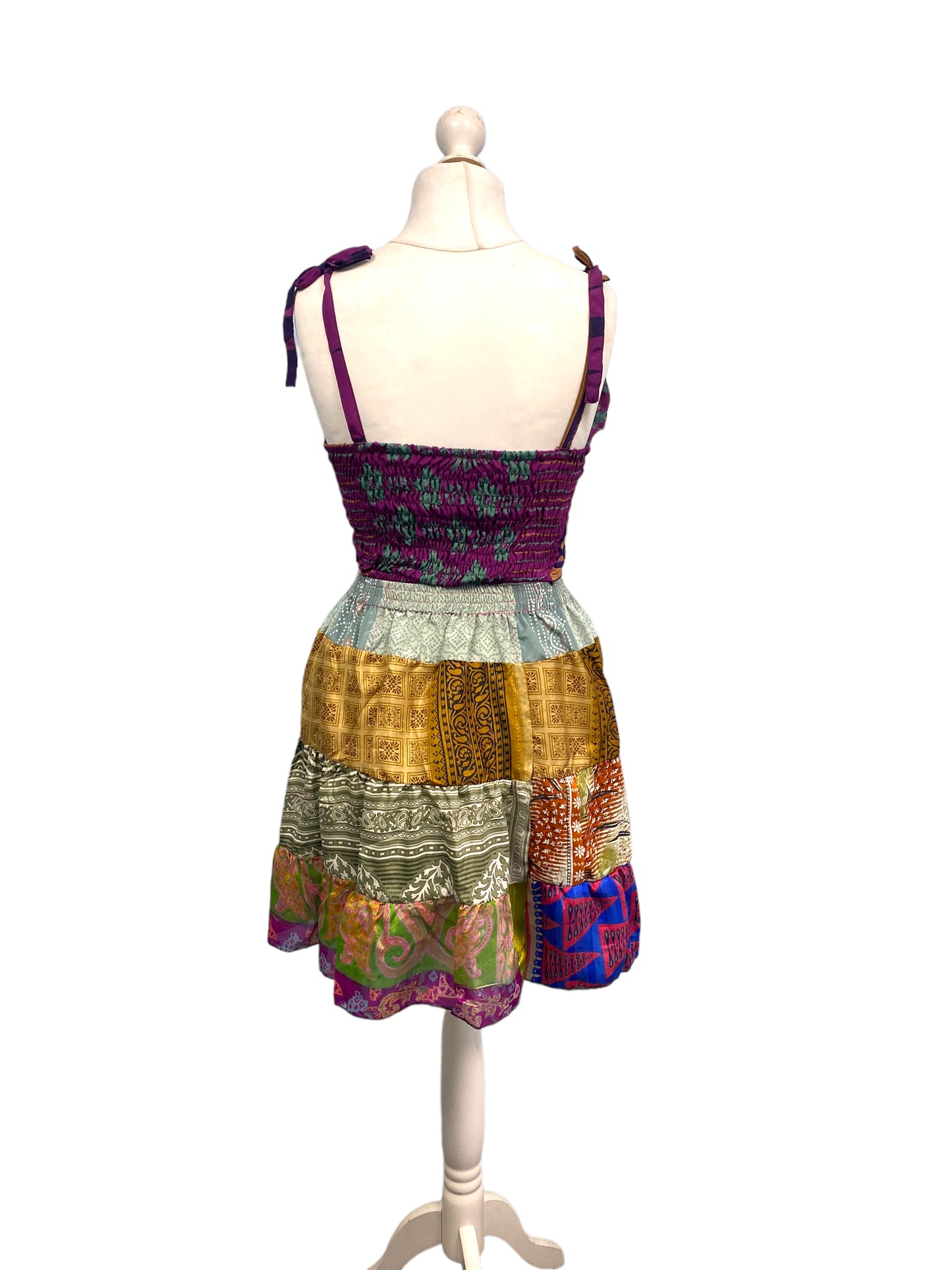 Crop Top & Mini Skirt Festival outfit Boho Hippy Sari Silk summer vest One Size