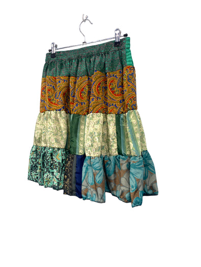 SKIRT Patchwork Mini short Festival outfit Boho Hippy Sari Silk summer One Size