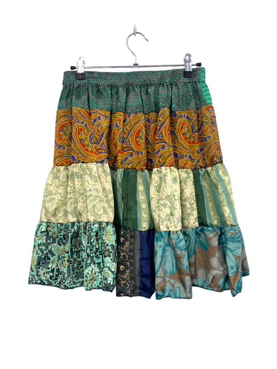 SKIRT Patchwork Mini short Festival outfit Boho Hippy Sari Silk summer One Size