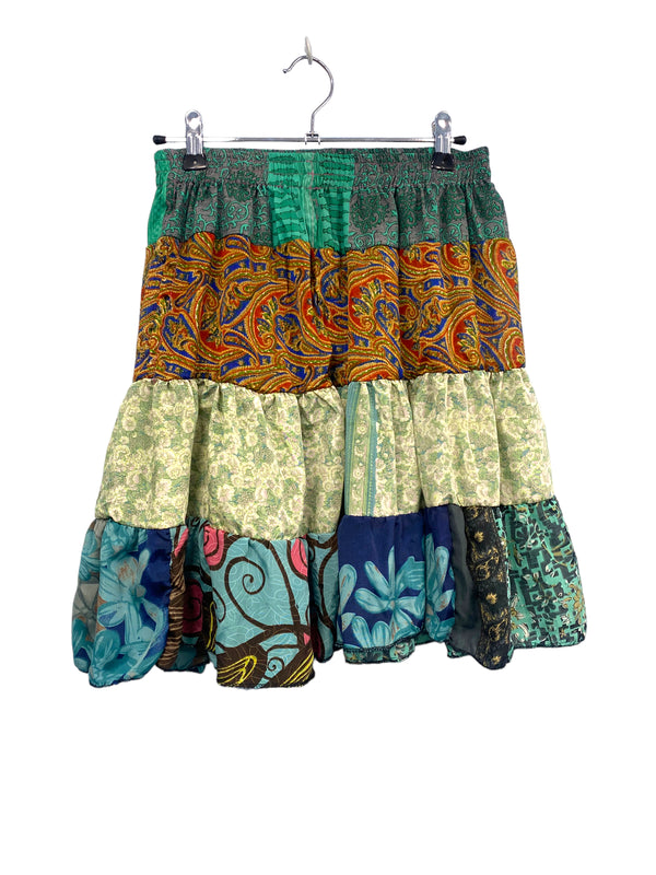 SKIRT Patchwork Mini short Festival outfit Boho Hippy Sari Silk summer One Size